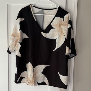 Chic Black and Cream Floral Blouse